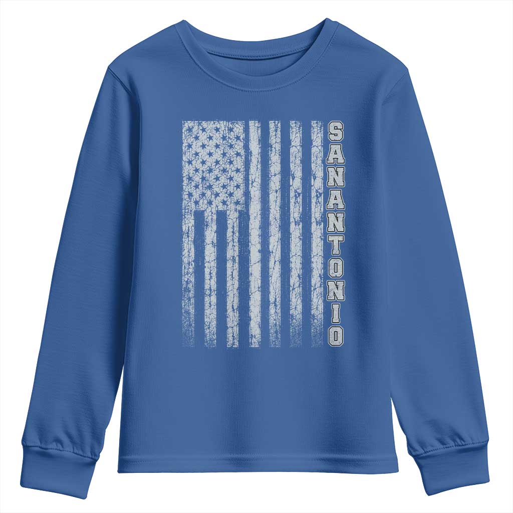 San Antonio Texas State Pride Vintage American Flag Youth Sweatshirt TS11 Royal Blue Print Your Wear