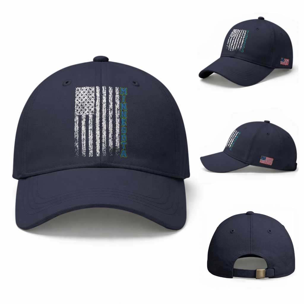 Minnesota MN State Pride Vintage American Flag Baseball Cap TS11 Baseball Cap Universal Fit Navy Print Your Wear