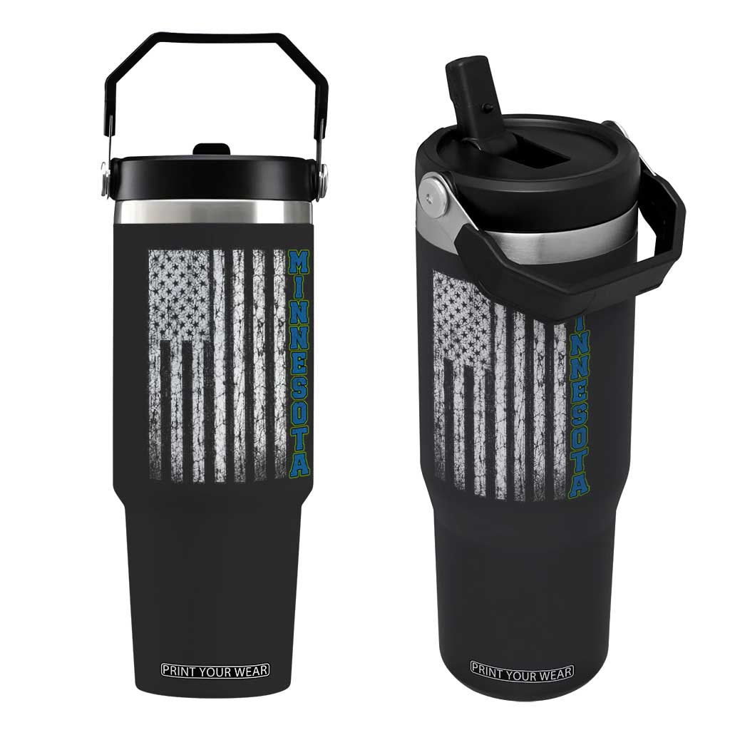 Minnesota MN State Pride Vintage American Flag Flip Straw Tumbler TS11 One Size: 30 oz Black Print Your Wear