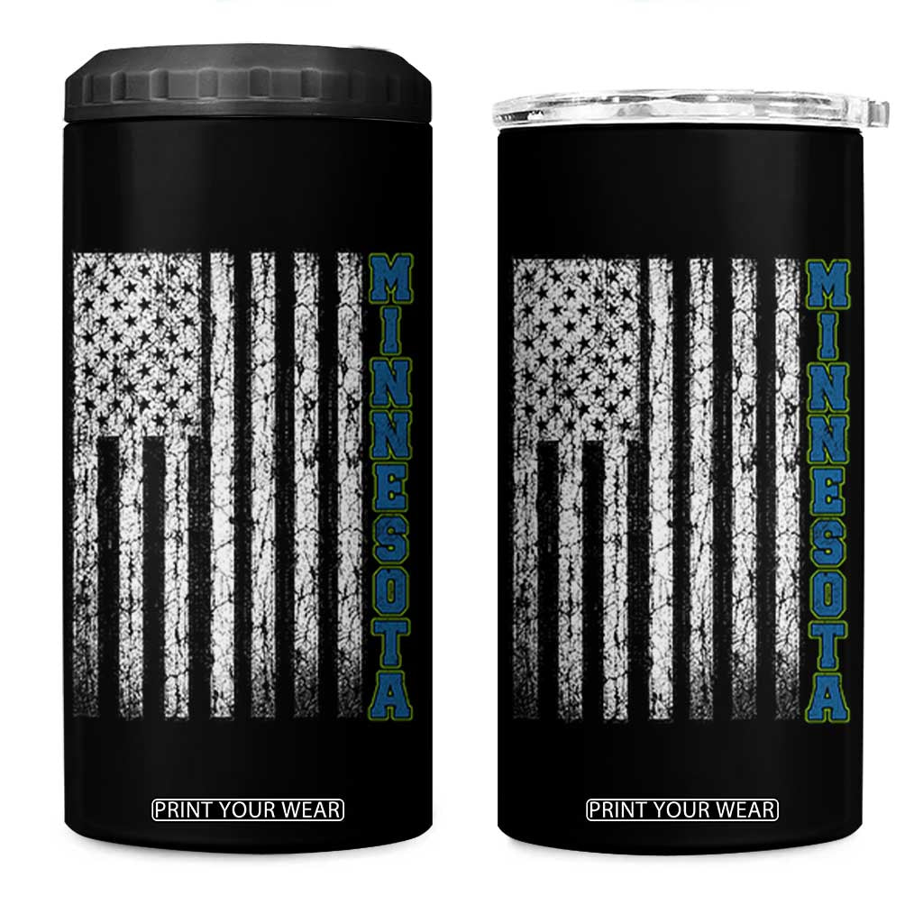 Minnesota MN State Pride Vintage American Flag 4 in 1 Can Cooler Tumbler TS11 One Size: 16 oz Black Print Your Wear