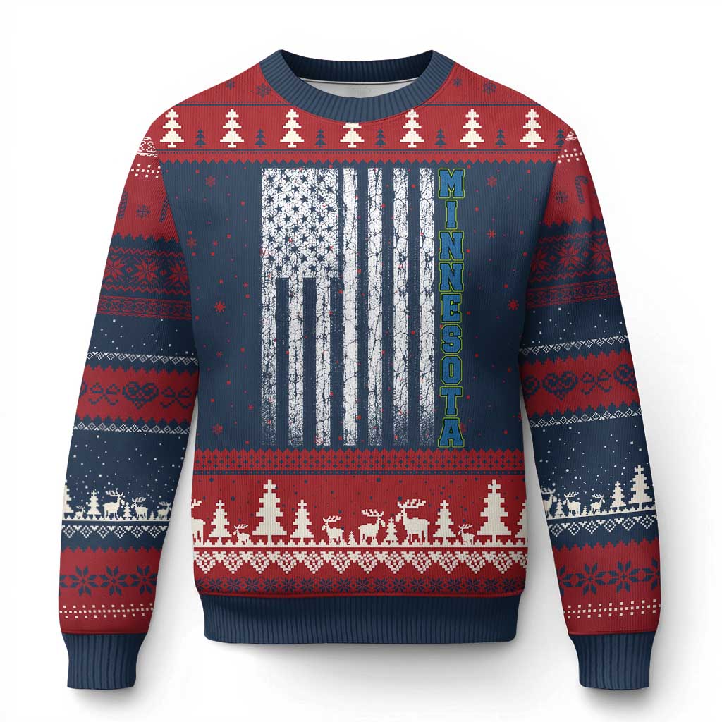 Minnesota MN State Pride Vintage American Flag Ugly Christmas Sweater TS11 Navy Red Print Your Wear