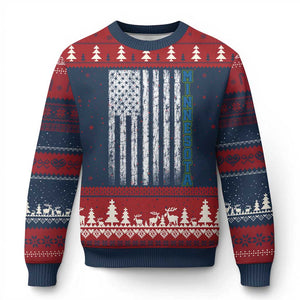 Minnesota MN State Pride Vintage American Flag Ugly Christmas Sweater TS11 Navy Red Print Your Wear
