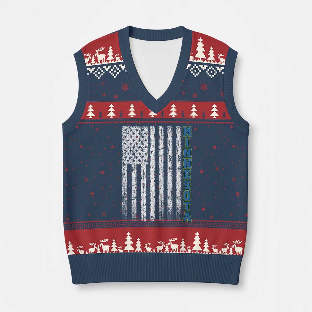 Minnesota MN State Pride Vintage American Flag V-Neck Knit Sweater Vest TS11 Navy Red Print Your Wear