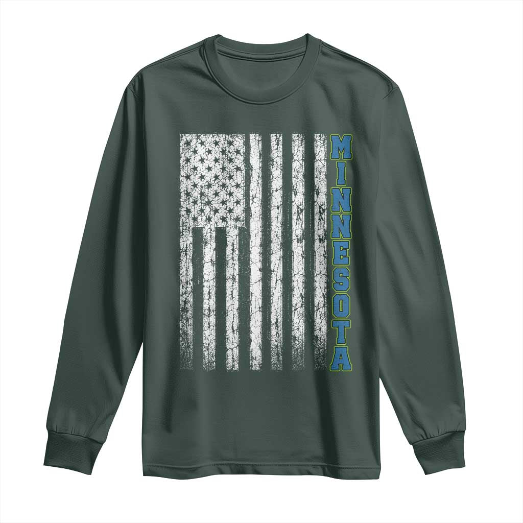 Minnesota MN State Pride Vintage American Flag Long Sleeve Shirt TS11 Dark Forest Green Print Your Wear