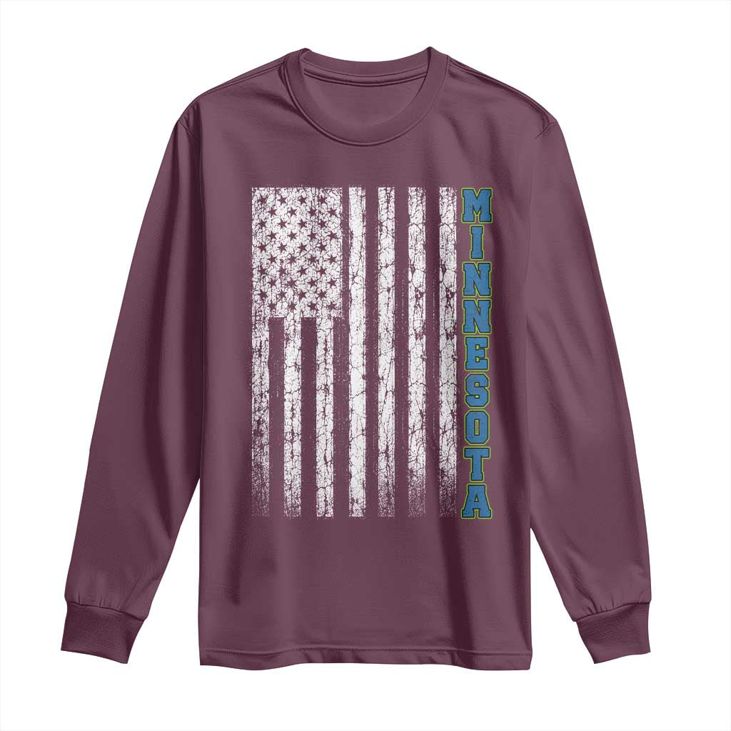 Minnesota MN State Pride Vintage American Flag Long Sleeve Shirt TS11 Maroon Print Your Wear
