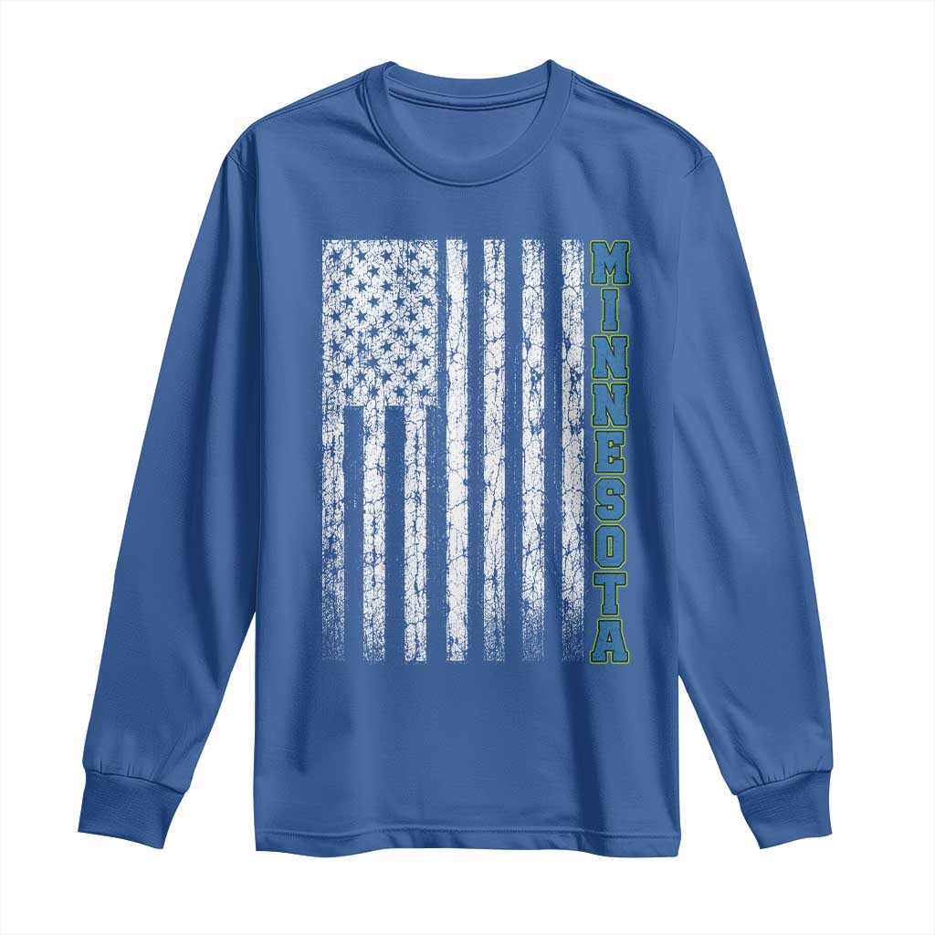 Minnesota MN State Pride Vintage American Flag Long Sleeve Shirt TS11 Royal Blue Print Your Wear
