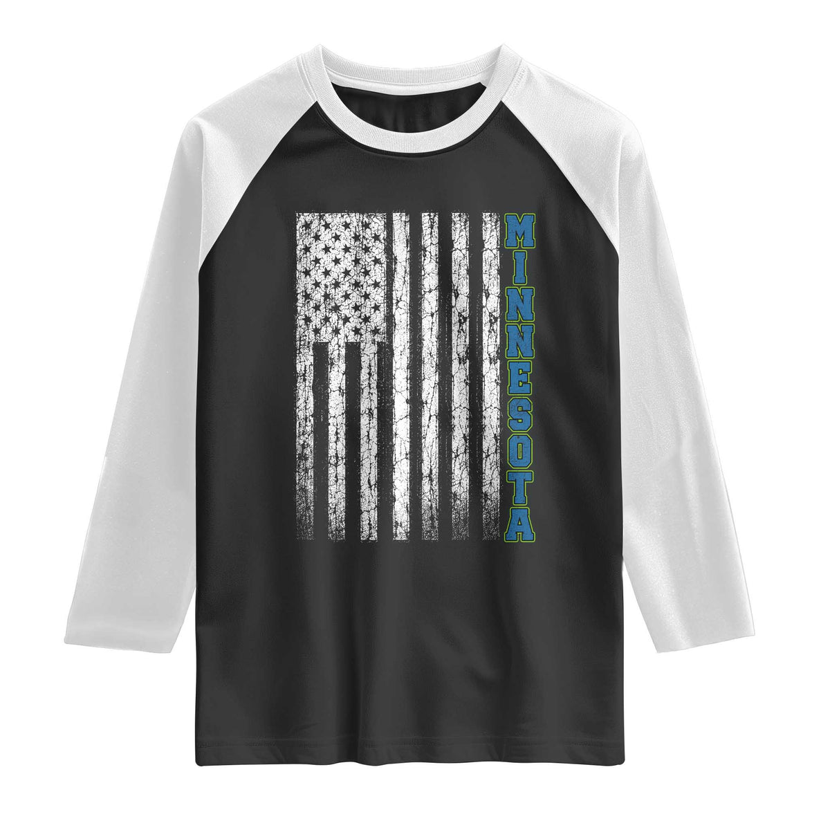 Minnesota MN State Pride Vintage American Flag Raglan Shirt TS11 Black White Print Your Wear