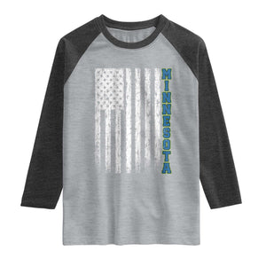 Minnesota MN State Pride Vintage American Flag Raglan Shirt TS11 Heather Gray Heather Charcoal Print Your Wear