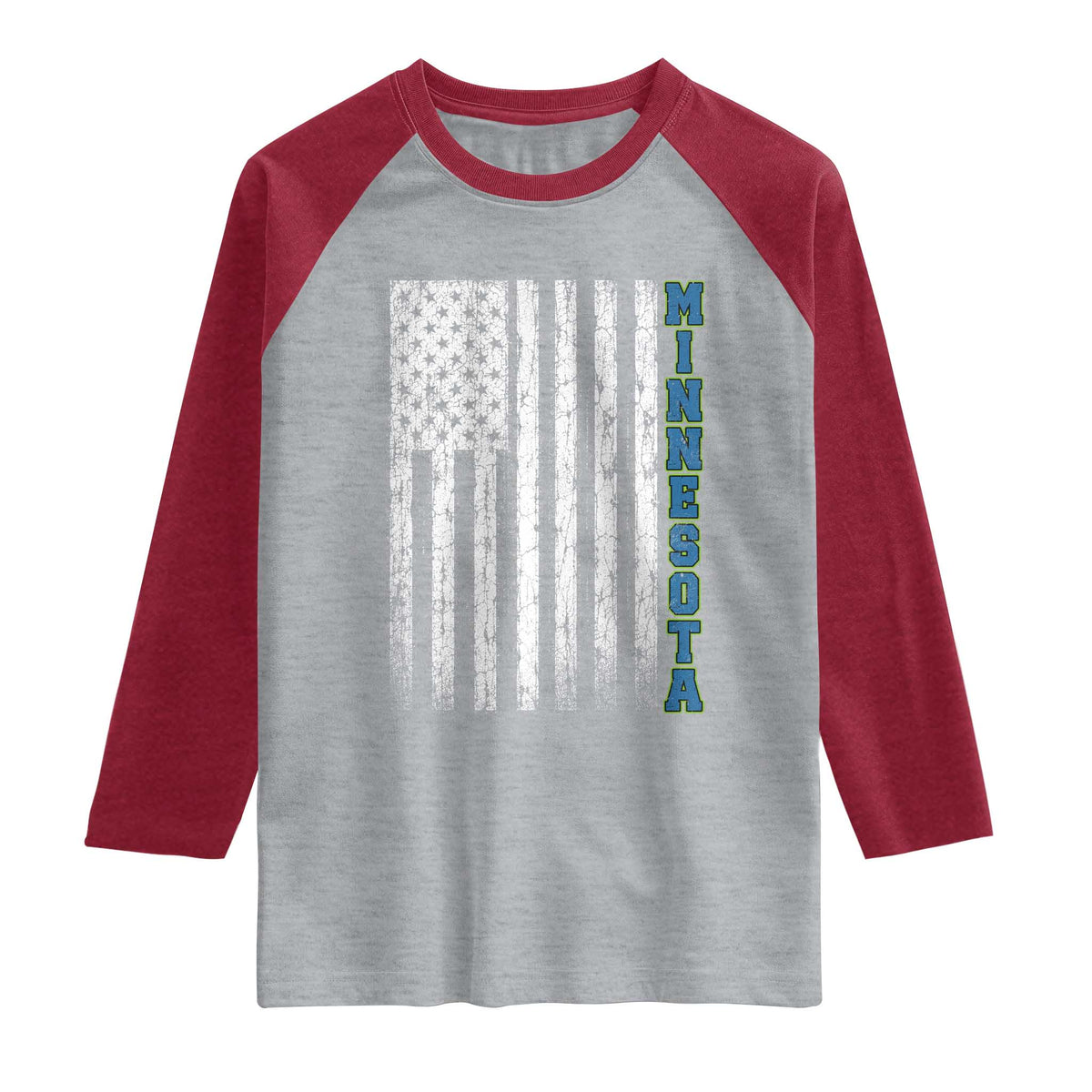 Minnesota MN State Pride Vintage American Flag Raglan Shirt TS11 Heather Gray Heather Red Print Your Wear