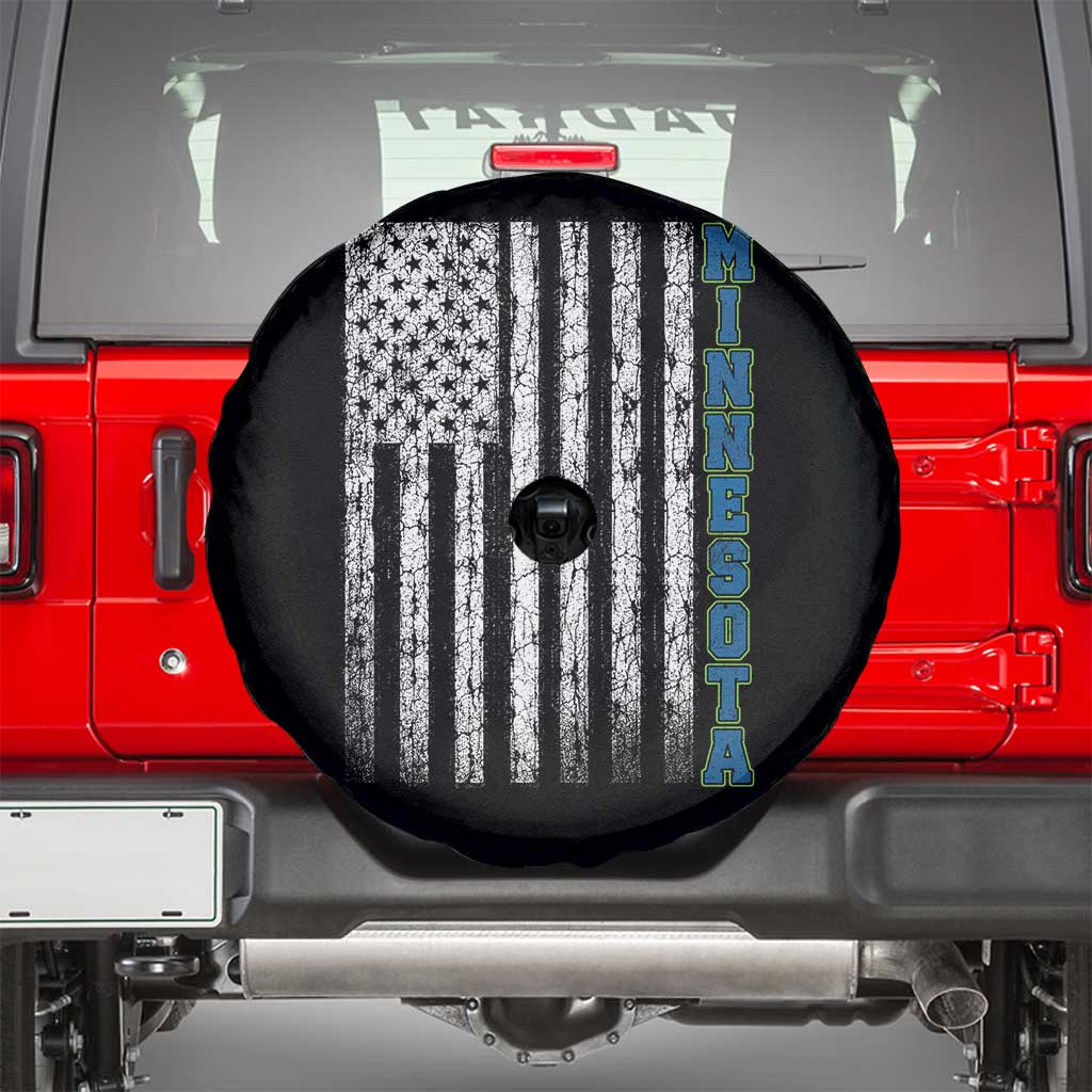 Minnesota MN State Pride Vintage American Flag Spare Tire Cover TS11 Black Print Your Wear