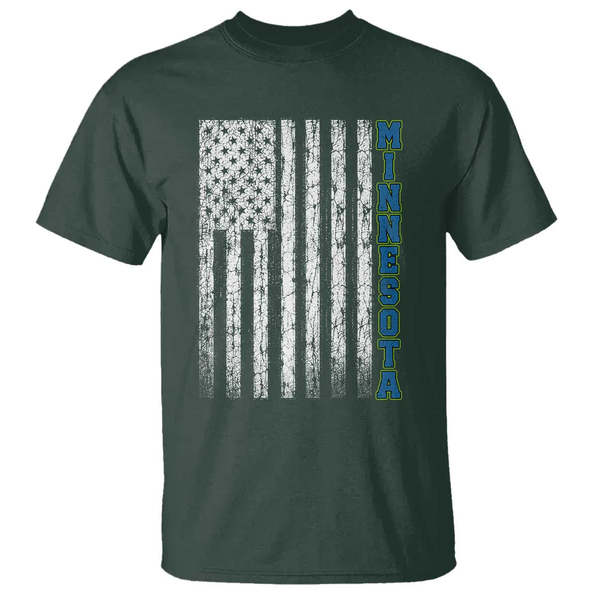 Minnesota MN State Pride Vintage American Flag T Shirt TS11 Dark Forest Green Print Your Wear