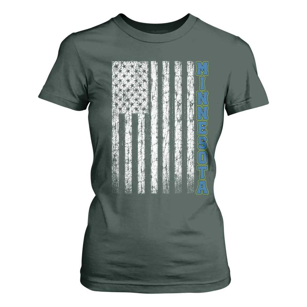 Minnesota MN State Pride Vintage American Flag T Shirt For Women TS11 Dark Forest Green Print Your Wear
