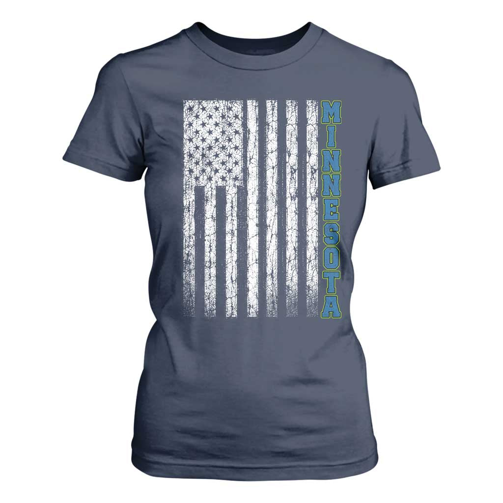 Minnesota MN State Pride Vintage American Flag T Shirt For Women TS11 Navy Print Your Wear