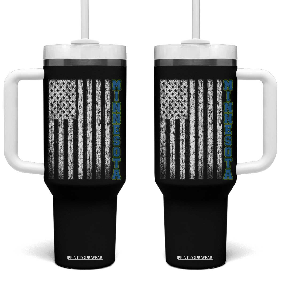 Minnesota MN State Pride Vintage American Flag Tumbler With Handle TS11 One Size: 40 oz Black Print Your Wear