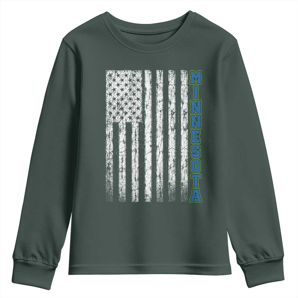 Minnesota MN State Pride Vintage American Flag Youth Sweatshirt TS11 Dark Forest Green Print Your Wear