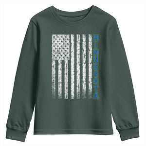 Minnesota MN State Pride Vintage American Flag Youth Sweatshirt TS11 Dark Forest Green Print Your Wear