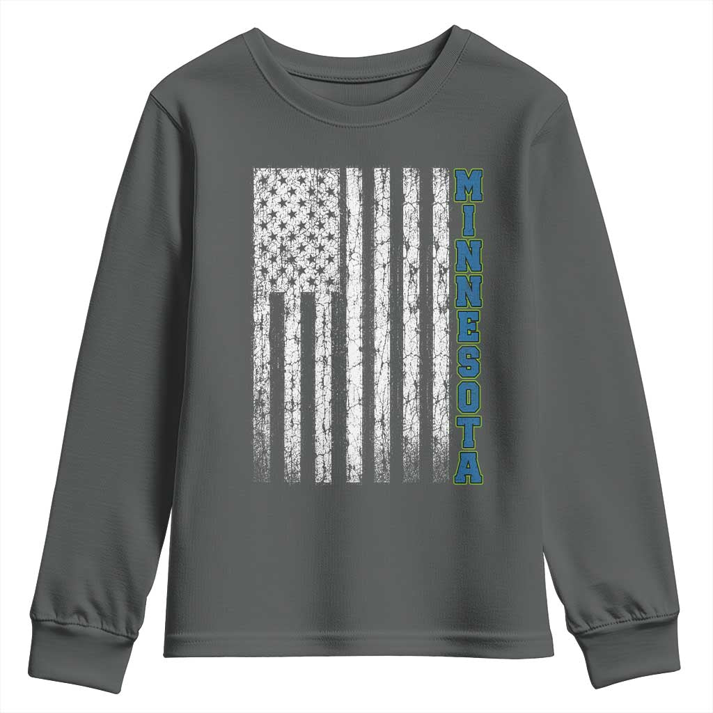 Minnesota MN State Pride Vintage American Flag Youth Sweatshirt TS11 Dark Heather Print Your Wear
