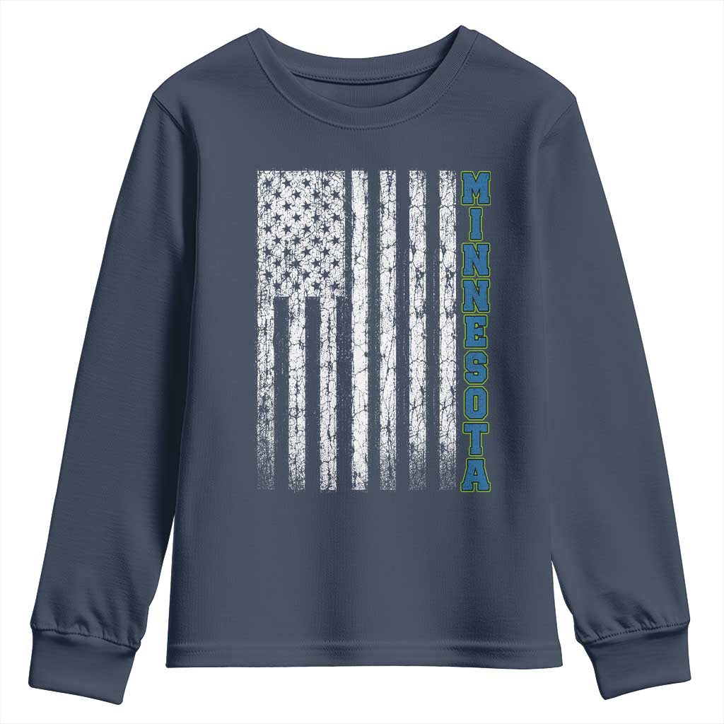 Minnesota MN State Pride Vintage American Flag Youth Sweatshirt TS11 Navy Print Your Wear