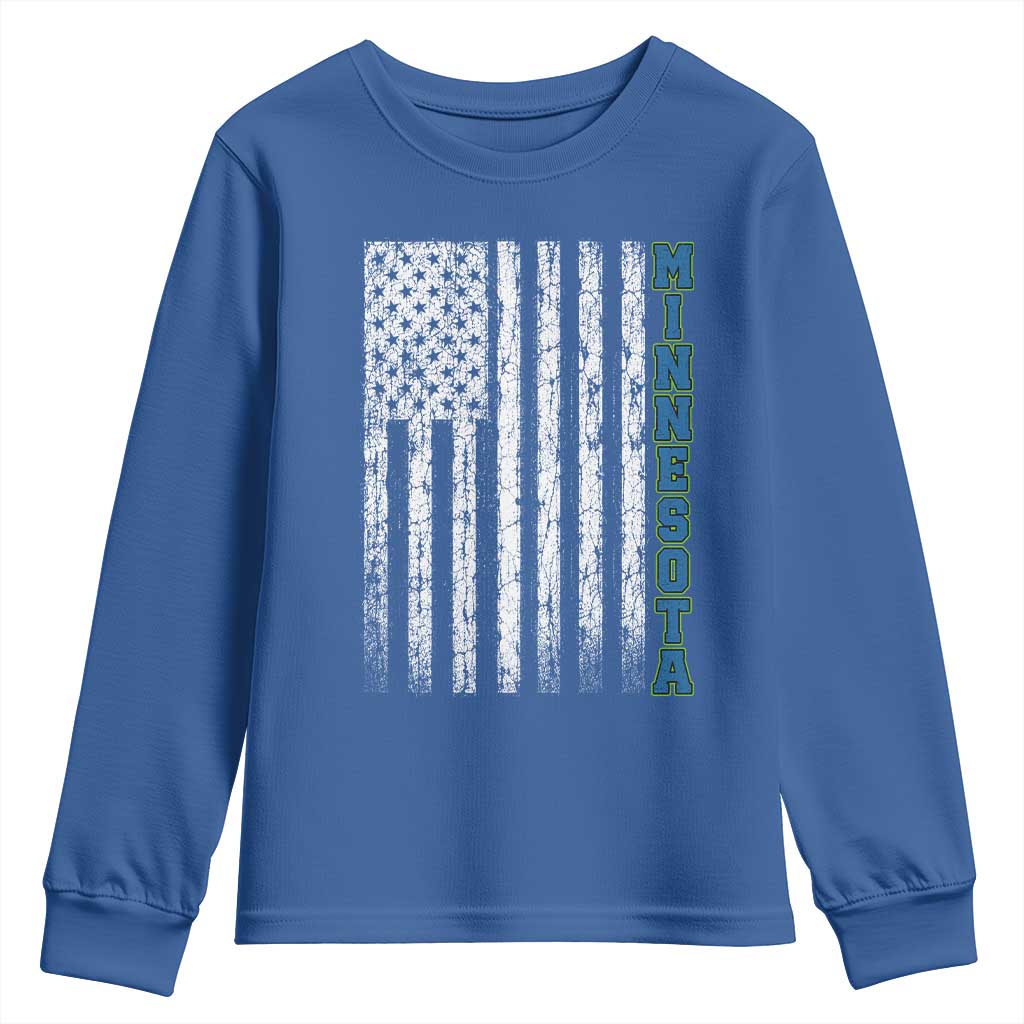 Minnesota MN State Pride Vintage American Flag Youth Sweatshirt TS11 Royal Blue Print Your Wear