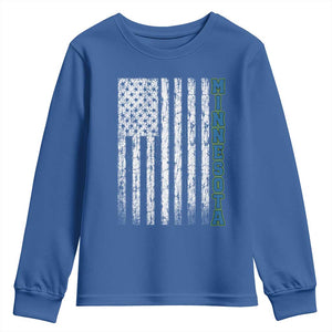 Minnesota MN State Pride Vintage American Flag Youth Sweatshirt TS11 Royal Blue Print Your Wear
