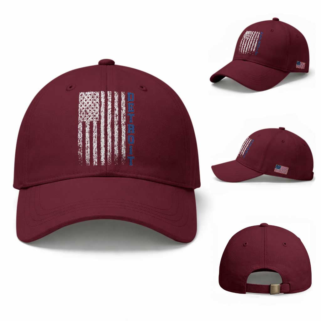 Detroit Michigan State Pride Vintage American Flag Baseball Cap TS11 Baseball Cap Universal Fit Maroon Print Your Wear