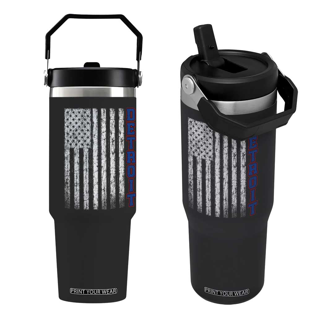 Detroit Michigan State Pride Vintage American Flag Flip Straw Tumbler TS11 One Size: 30 oz Black Print Your Wear