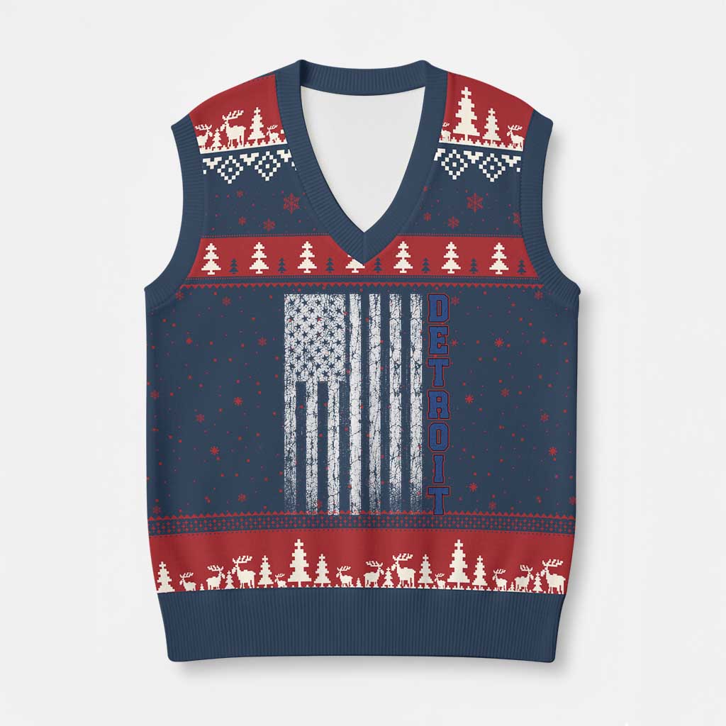 Detroit Michigan State Pride Vintage American Flag V-Neck Knit Sweater Vest TS11 Navy Red Print Your Wear