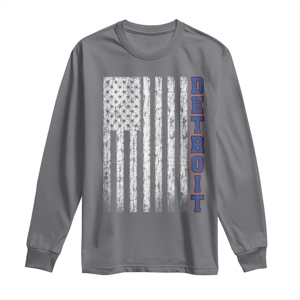 Detroit Michigan State Pride Vintage American Flag Long Sleeve Shirt TS11 Charcoal Print Your Wear