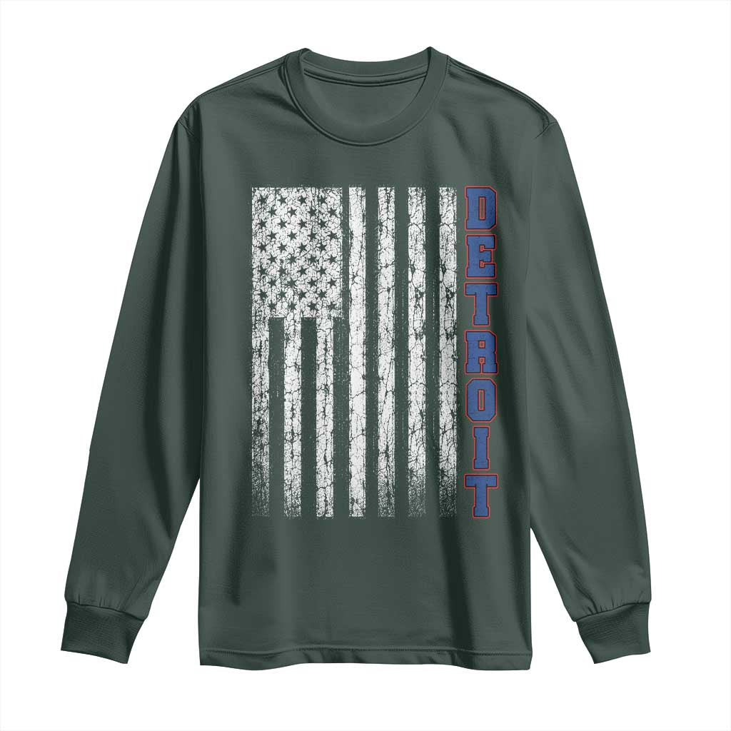 Detroit Michigan State Pride Vintage American Flag Long Sleeve Shirt TS11 Dark Forest Green Print Your Wear