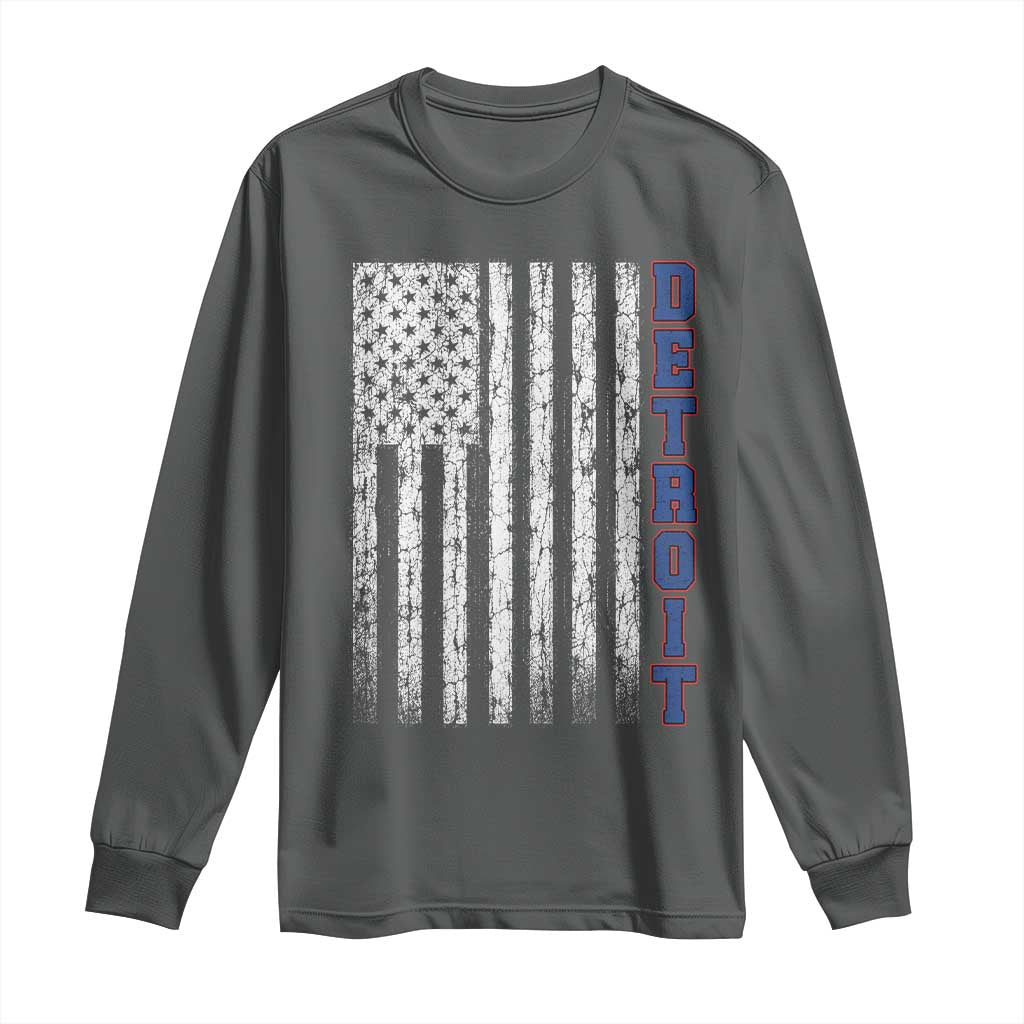 Detroit Michigan State Pride Vintage American Flag Long Sleeve Shirt TS11 Dark Heather Print Your Wear