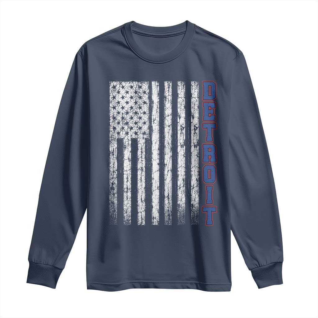 Detroit Michigan State Pride Vintage American Flag Long Sleeve Shirt TS11 Navy Print Your Wear