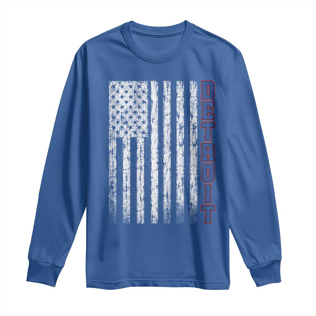 Detroit Michigan State Pride Vintage American Flag Long Sleeve Shirt TS11 Royal Blue Print Your Wear