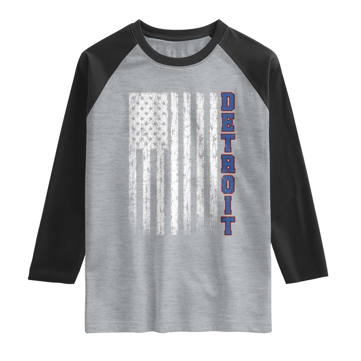 Detroit Michigan State Pride Vintage American Flag Raglan Shirt TS11 Heather Gray Black Print Your Wear