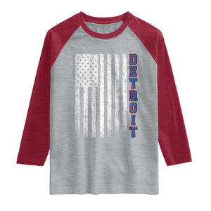 Detroit Michigan State Pride Vintage American Flag Raglan Shirt TS11 Heather Gray Heather Red Print Your Wear