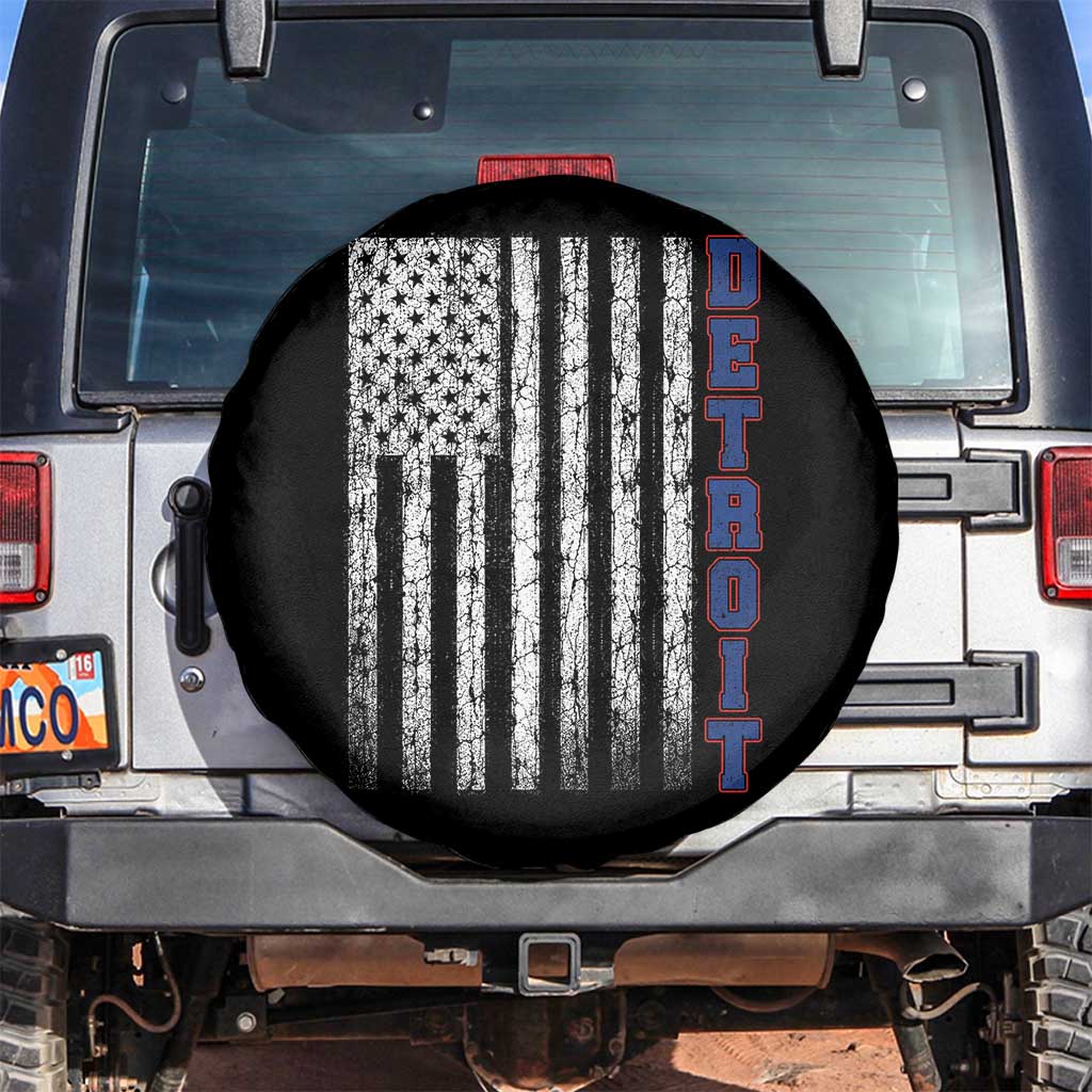 Detroit Michigan State Pride Vintage American Flag Spare Tire Cover TS11 No hole Black Print Your Wear