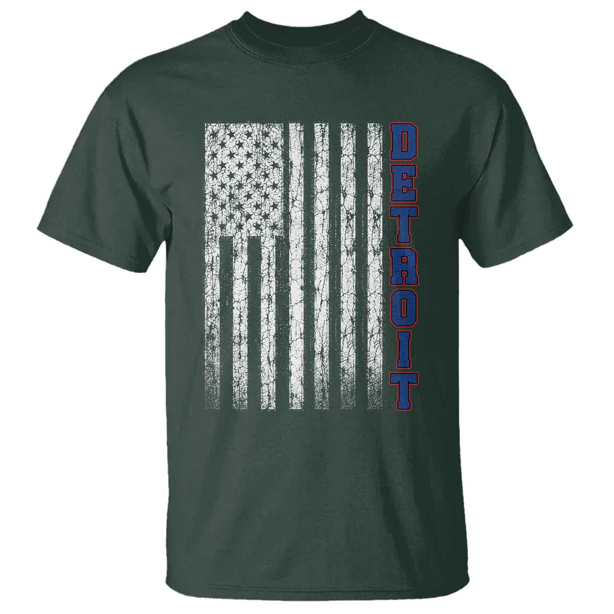 Detroit Michigan State Pride Vintage American Flag T Shirt TS11 Dark Forest Green Print Your Wear