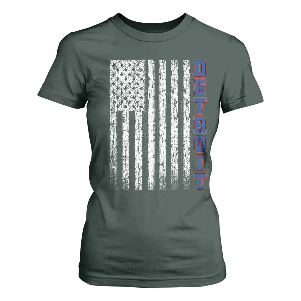 Detroit Michigan State Pride Vintage American Flag T Shirt For Women TS11 Dark Forest Green Print Your Wear