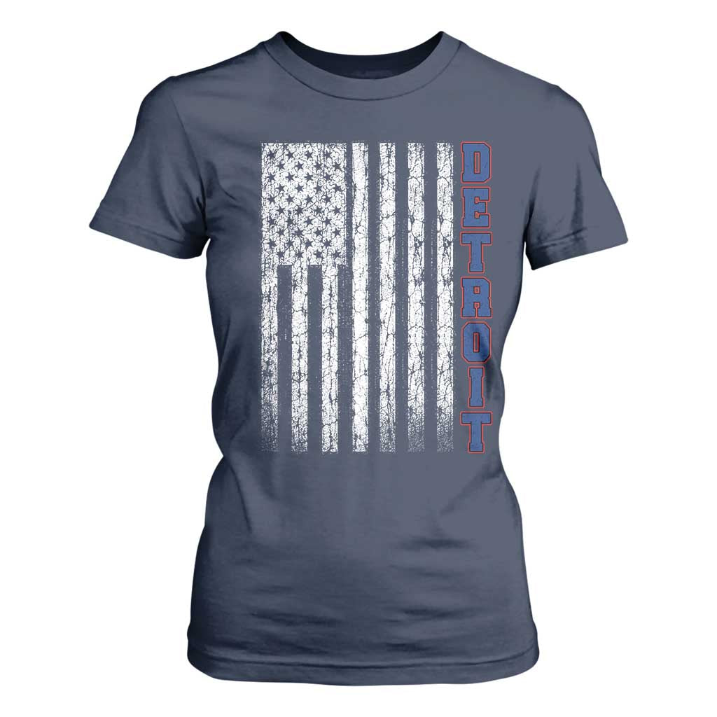 Detroit Michigan State Pride Vintage American Flag T Shirt For Women TS11 Navy Print Your Wear