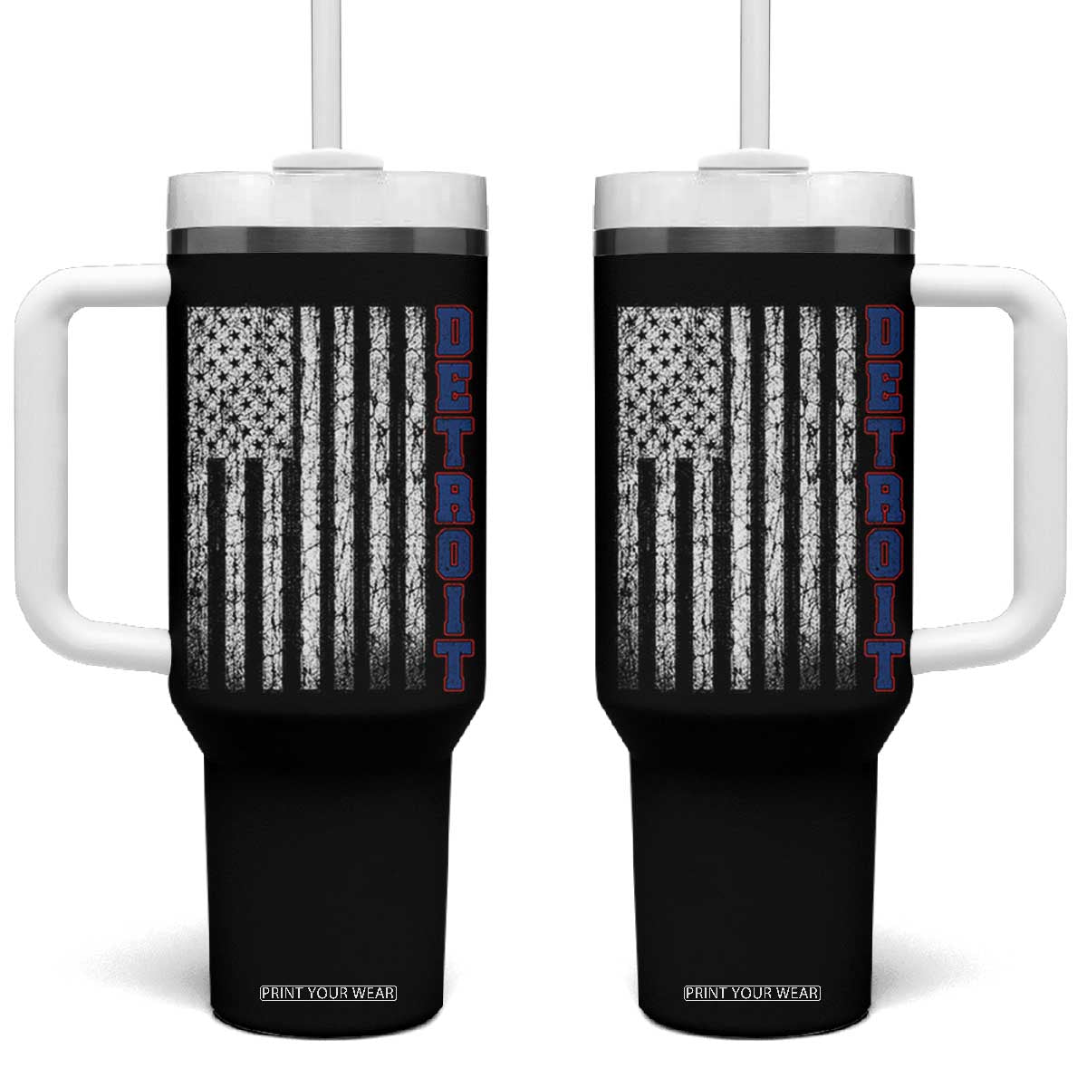 Detroit Michigan State Pride Vintage American Flag Tumbler With Handle TS11 One Size: 40 oz Black Print Your Wear