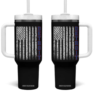 Detroit Michigan State Pride Vintage American Flag Tumbler With Handle TS11 One Size: 40 oz Black Print Your Wear