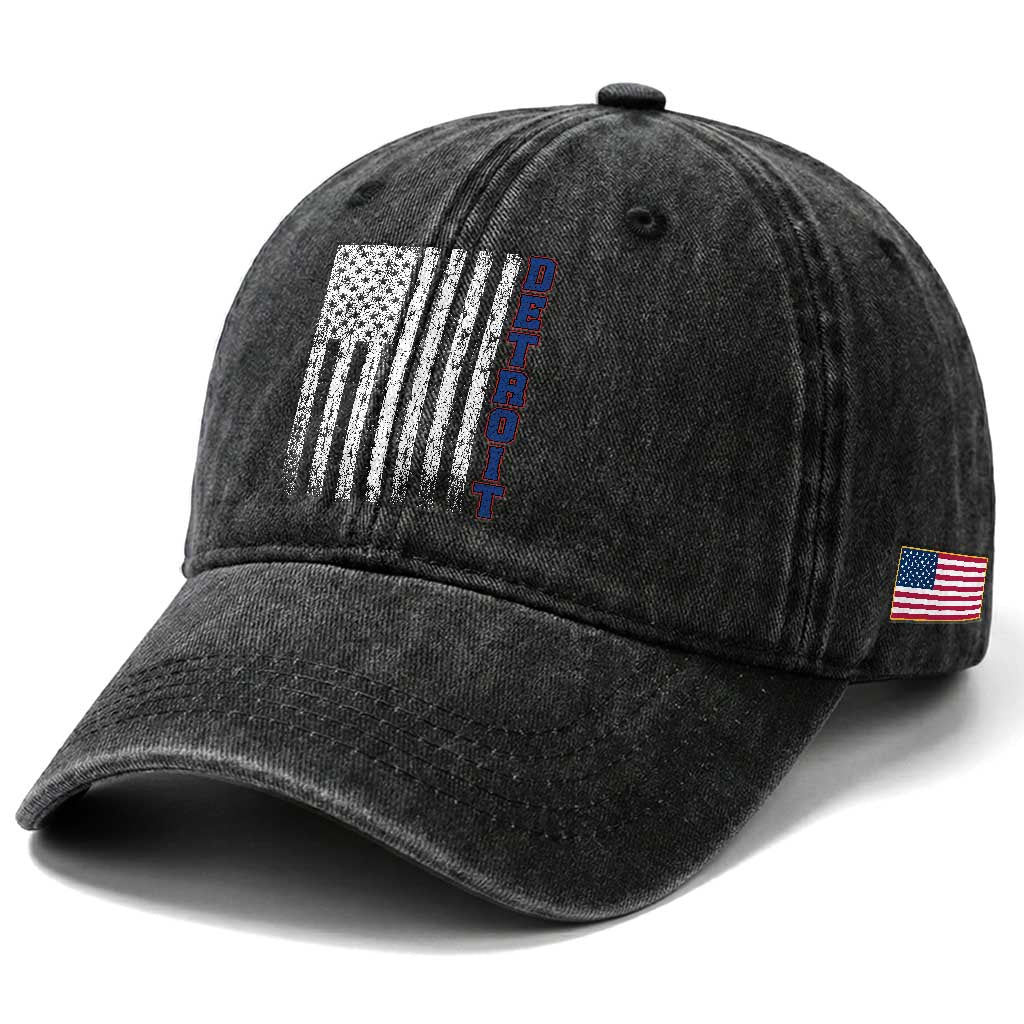 Detroit Michigan State Pride Vintage American Flag Washed Cotton Baseball Cap TS11 Print Your Wear