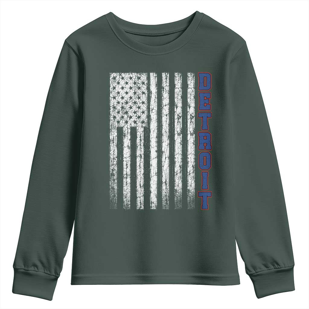 Detroit Michigan State Pride Vintage American Flag Youth Sweatshirt TS11 Dark Forest Green Print Your Wear