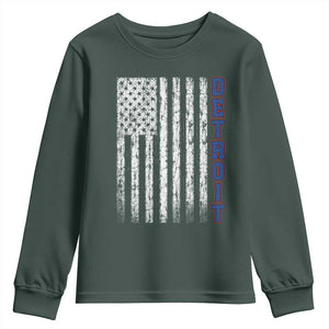 Detroit Michigan State Pride Vintage American Flag Youth Sweatshirt TS11 Dark Forest Green Print Your Wear