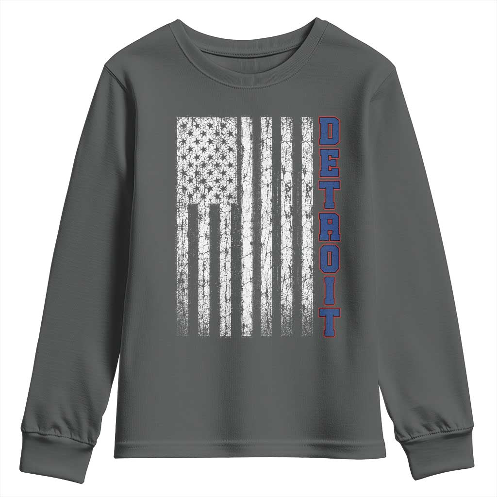 Detroit Michigan State Pride Vintage American Flag Youth Sweatshirt TS11 Dark Heather Print Your Wear