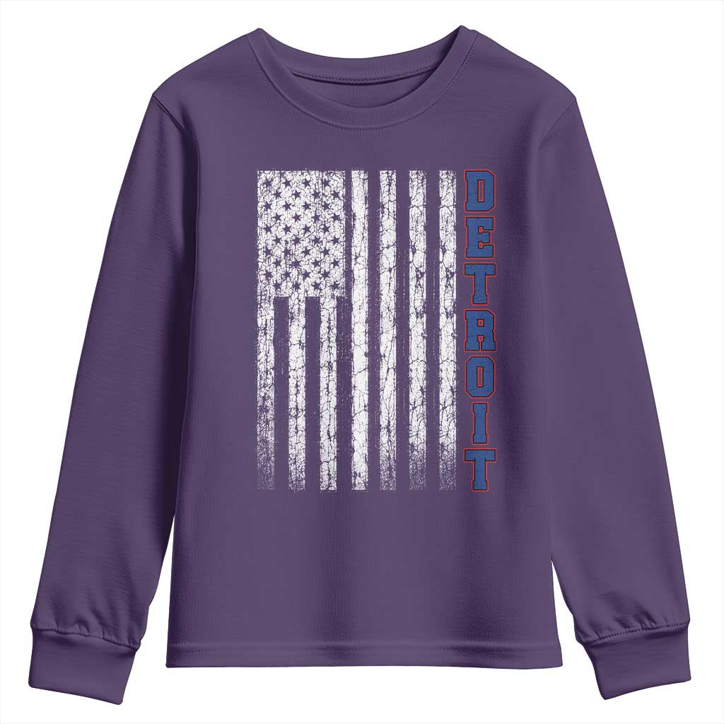 Detroit Michigan State Pride Vintage American Flag Youth Sweatshirt TS11 Purple Print Your Wear