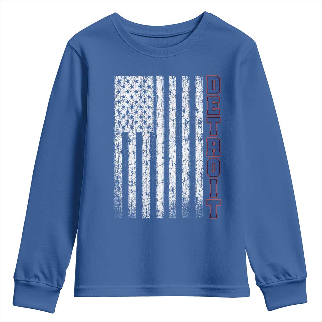 Detroit Michigan State Pride Vintage American Flag Youth Sweatshirt TS11 Royal Blue Print Your Wear