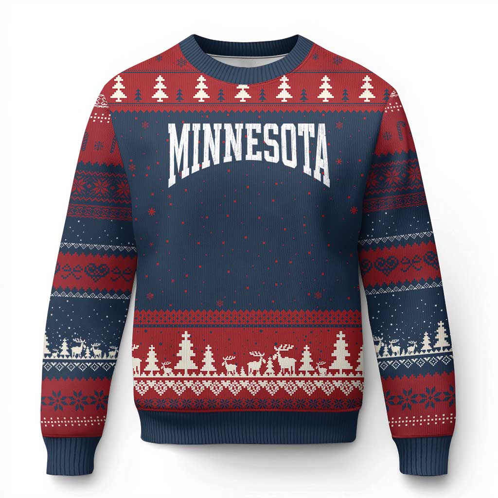 Minnesota MN State Throwback Design Vintage Ugly Christmas Sweater TS11 Navy Red Print Your Wear
