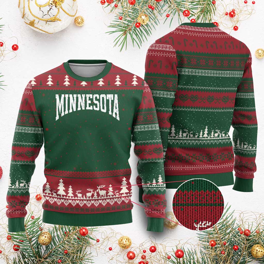 Minnesota MN State Throwback Design Vintage Ugly Christmas Sweater TS11 Red Green Print Your Wear