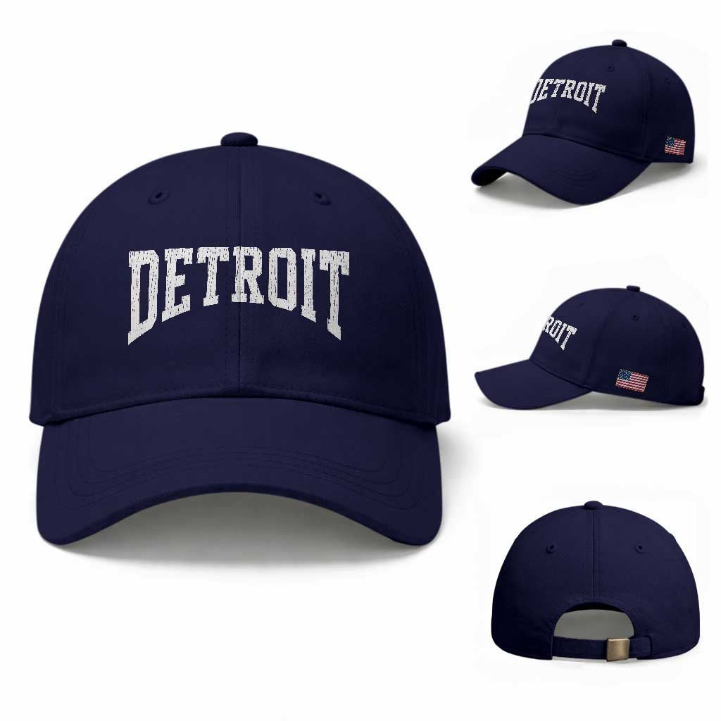 Detroit Michigan City Throwback Design Vintage Baseball Cap TS11 Baseball Cap Universal Fit Dark Blue Print Your Wear