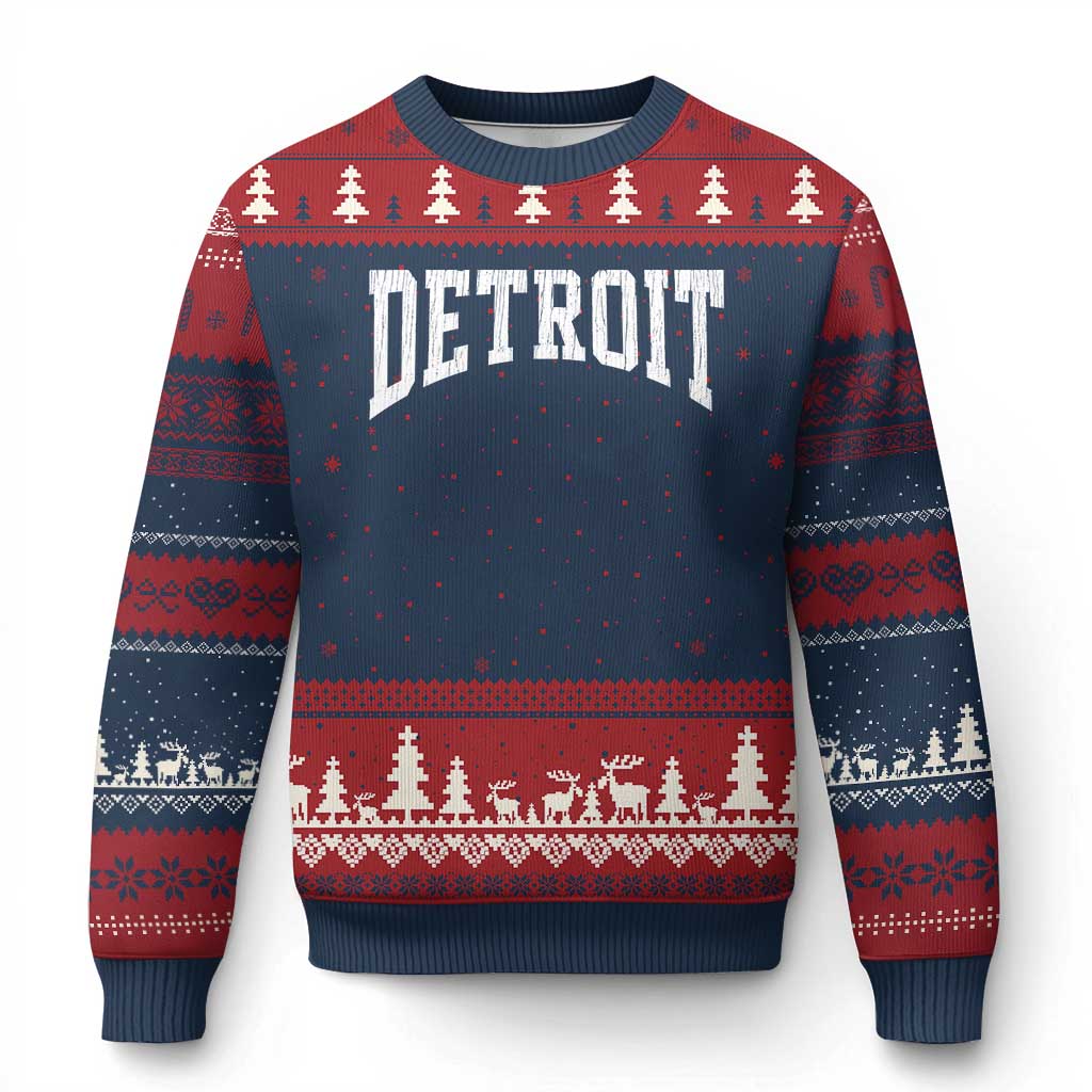 Detroit Michigan City Throwback Design Vintage Ugly Christmas Sweater TS11 Navy Red Print Your Wear